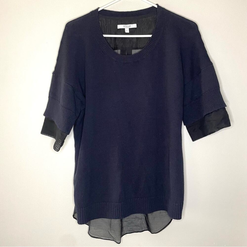 10 Crosby Derek Lam Mixed Media Short Sleeve Knit Sweater Top Size L